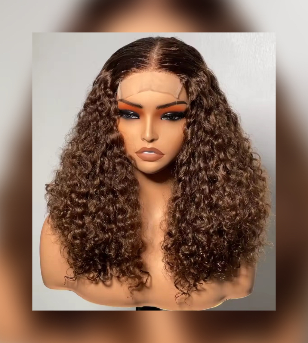 14A double-drawn 5x5 glueless curly wig Brown colours