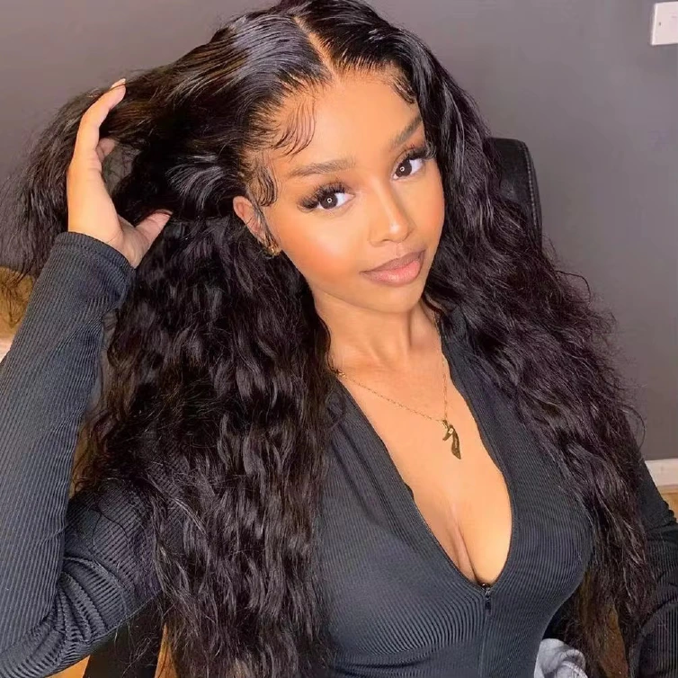 13AA Natural Black 13x4 full-frontal water-curly wig