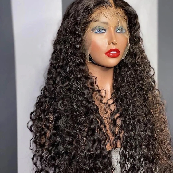 13AA Natural Black 13x4 full-frontal water-curly wig