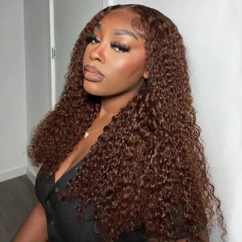 Brown #4 curly 13x4 full-frontal lace wig