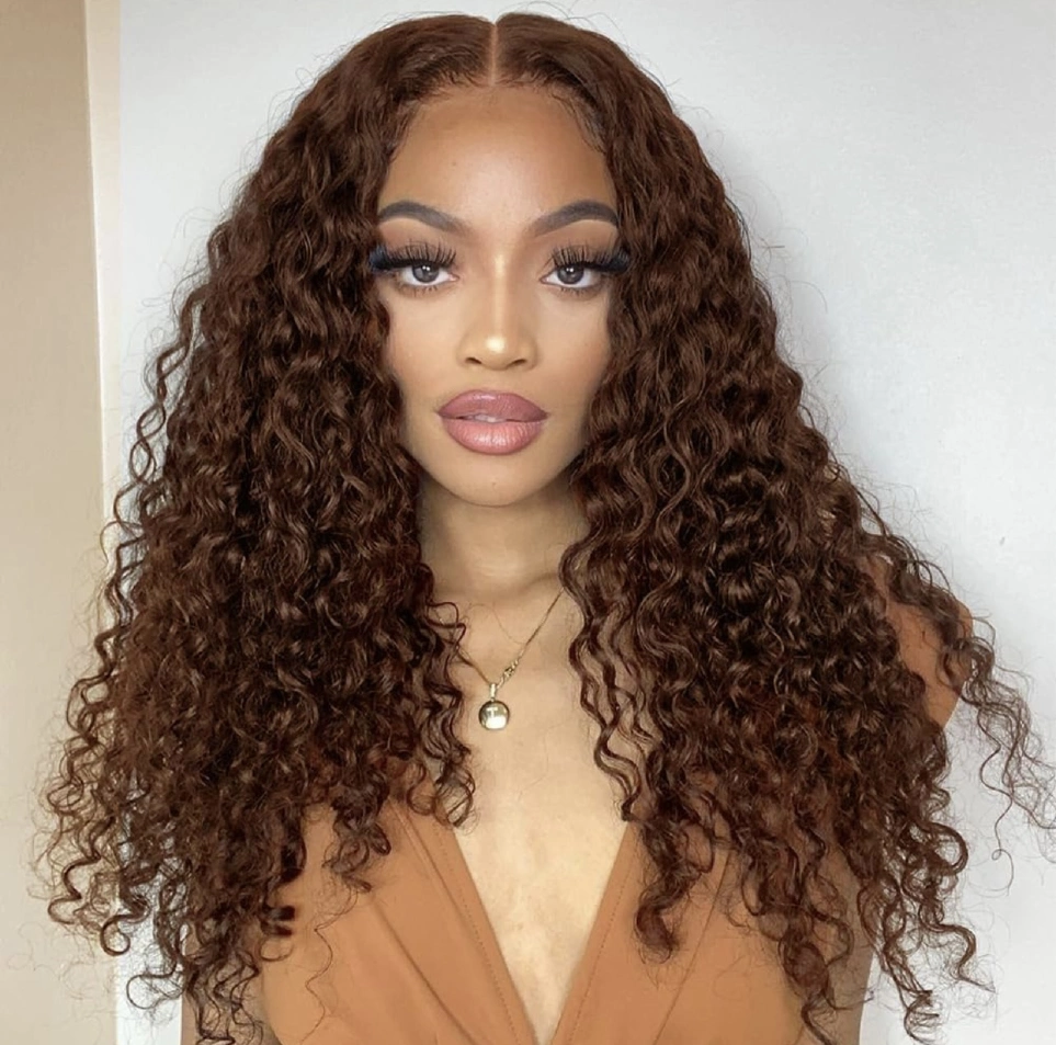Brown #4 curly 13x4 full-frontal lace wig