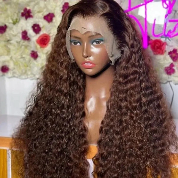 Brown #4 curly 13x4 full-frontal lace wig