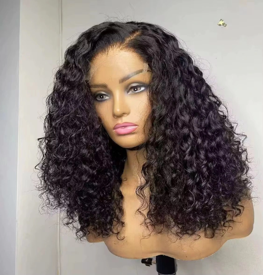 14AA SDD Natural Black 5x5 glueless water-curly bob