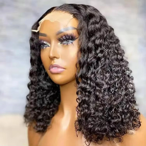 Wholesale 14AA BOB 4x4 SDD Glueless Water Curly Bob Wig Human Hair 4x4 Doube Drawn Bob Water Curly Wigs
