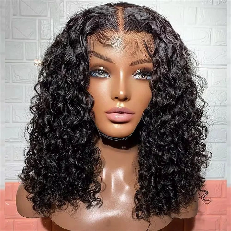 14AA SDD Natural Black 5x5 glueless water-curly bob