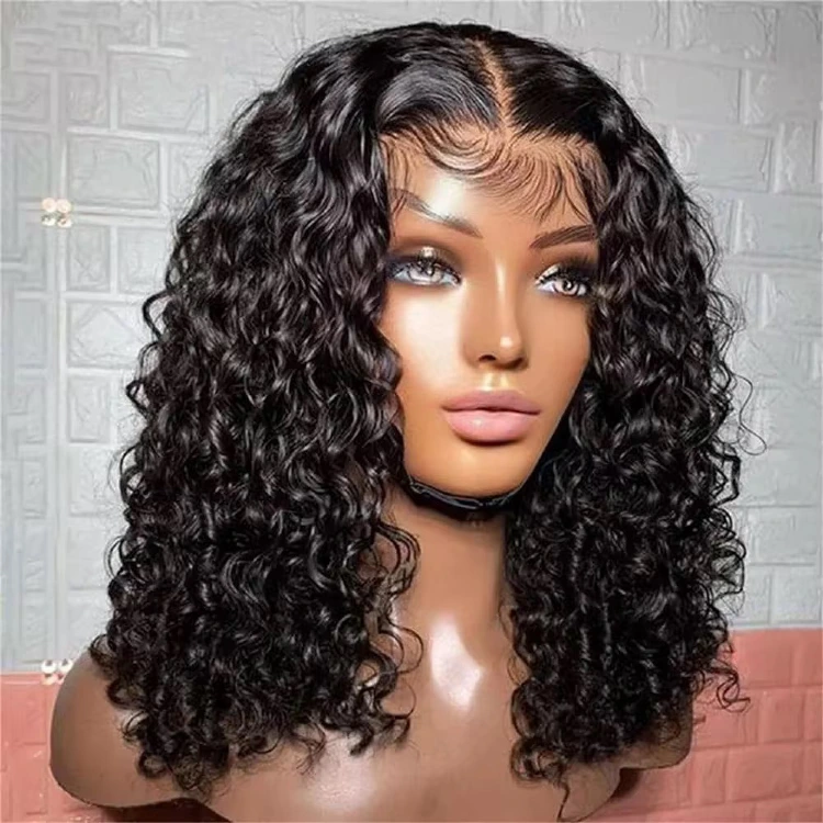 14AA SDD Natural Black 5x5 glueless water-curly bob