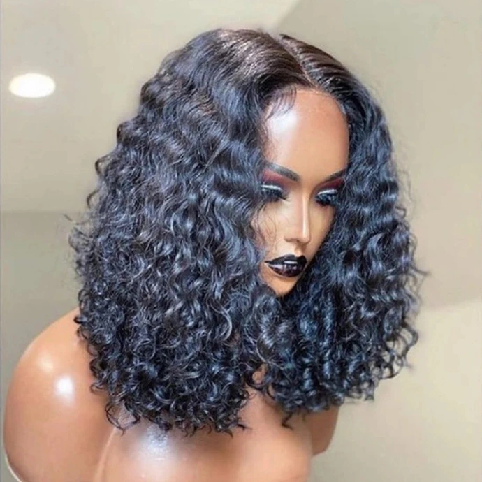 Wholesale 14AA BOB 2x6 SDD Curly Glueless Bob Wig Human Hair 2x6 Bob Wigs Hair Doube Drawn Curly Wigs