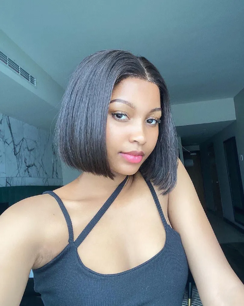 13AAA Natural Black single-drawn 4x4 glueless bob wig