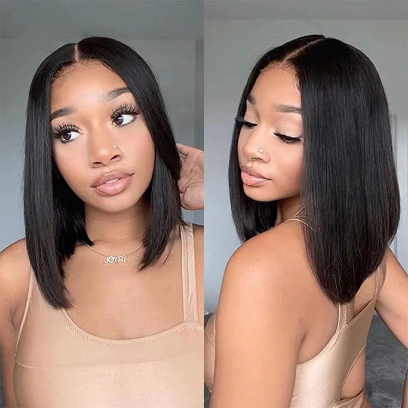 13AAA Natural Black single-drawn 4x4 glueless bob wig