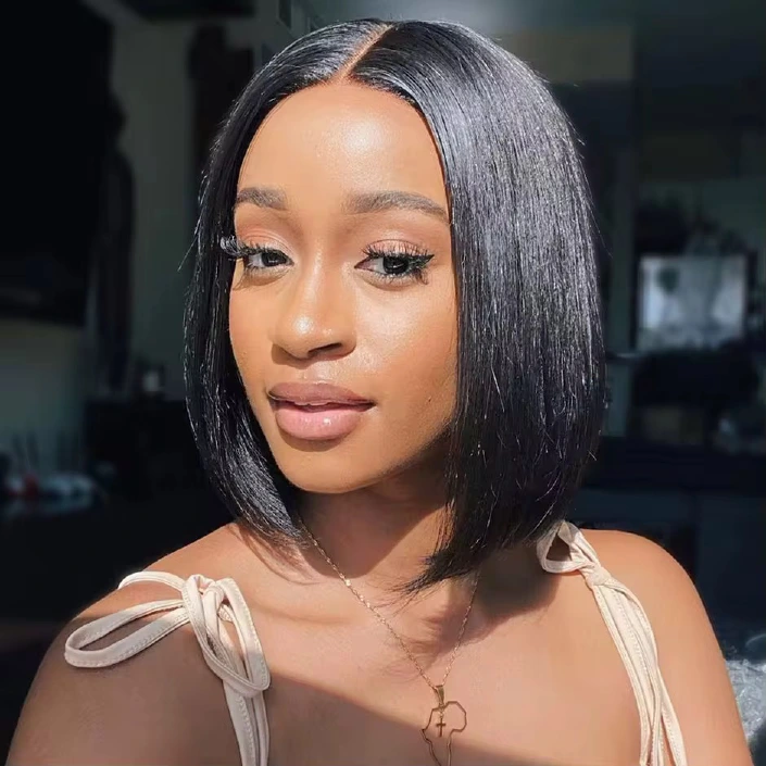 13AAA Natural Black single-drawn 4x4 glueless bob wig