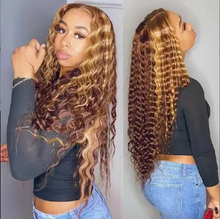Wholesale 4/27 Deep Wave Highlight Full Frontal Lace Wigs 13x4 Lace Full Frontal 4/27 DW Color Wigs