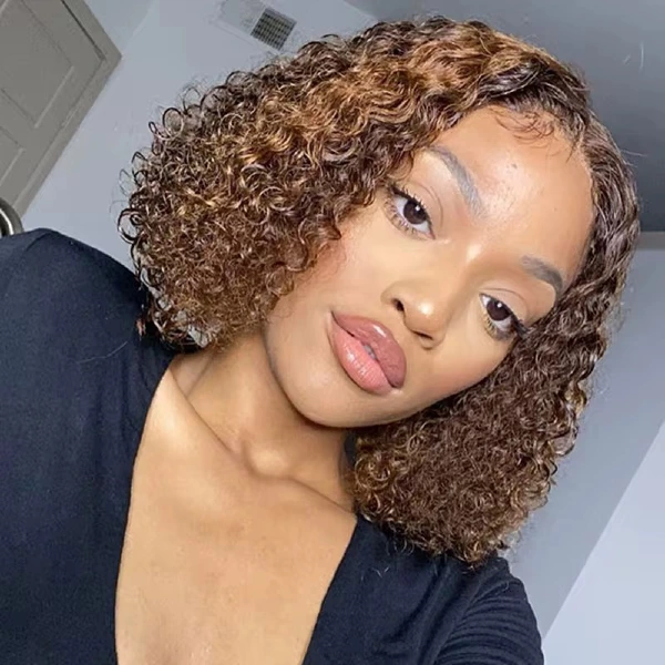 13AA 4/27 water-curly 13x4 lace-front bob wig