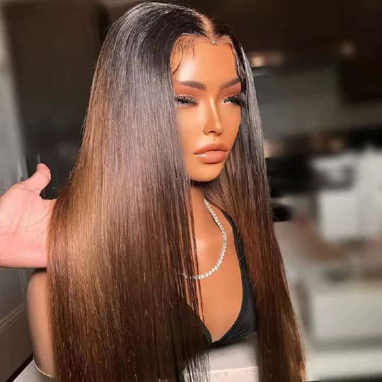 Wholesale 13AAA Ombre Brown 1B/#4 Lace Front Wig Brazilian Hair Straight 13x4 Lace Front Color 1b/#4 Wigs
