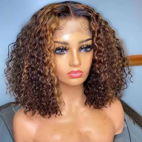 13AA 4/27 water-curly 13x4 lace-front bob wig