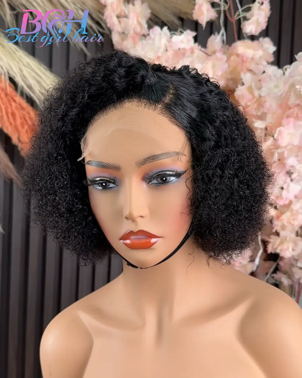 8-inch 5x5 glueless kinky-curly wig in Black and Ombre