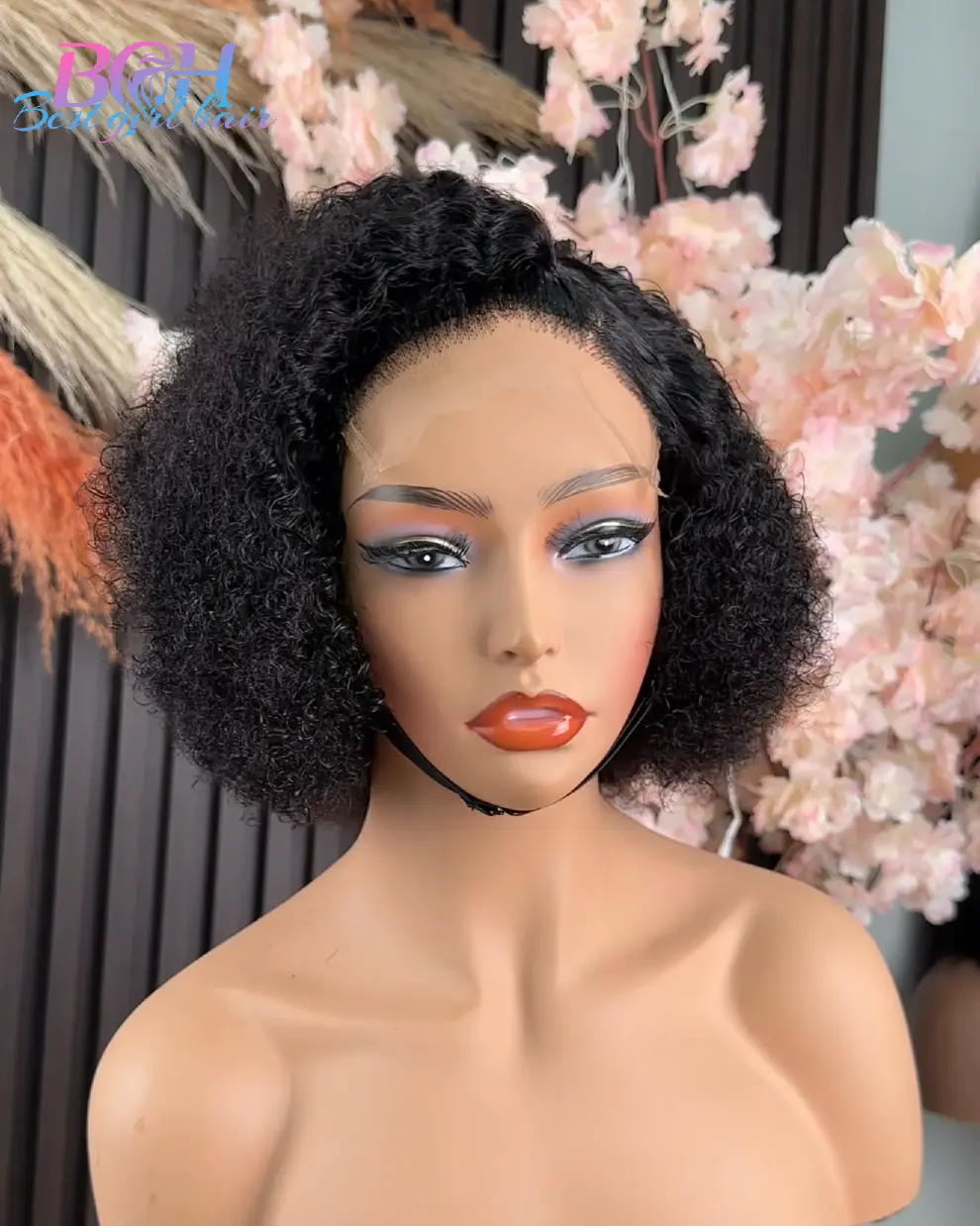 8-inch 5x5 glueless kinky-curly wig in Black and Ombre