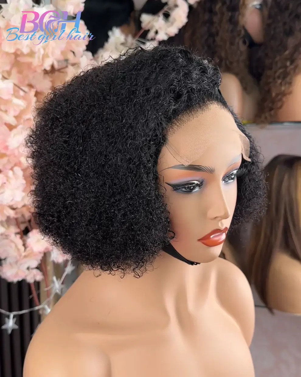 8-inch 5x5 glueless kinky-curly wig in Black and Ombre