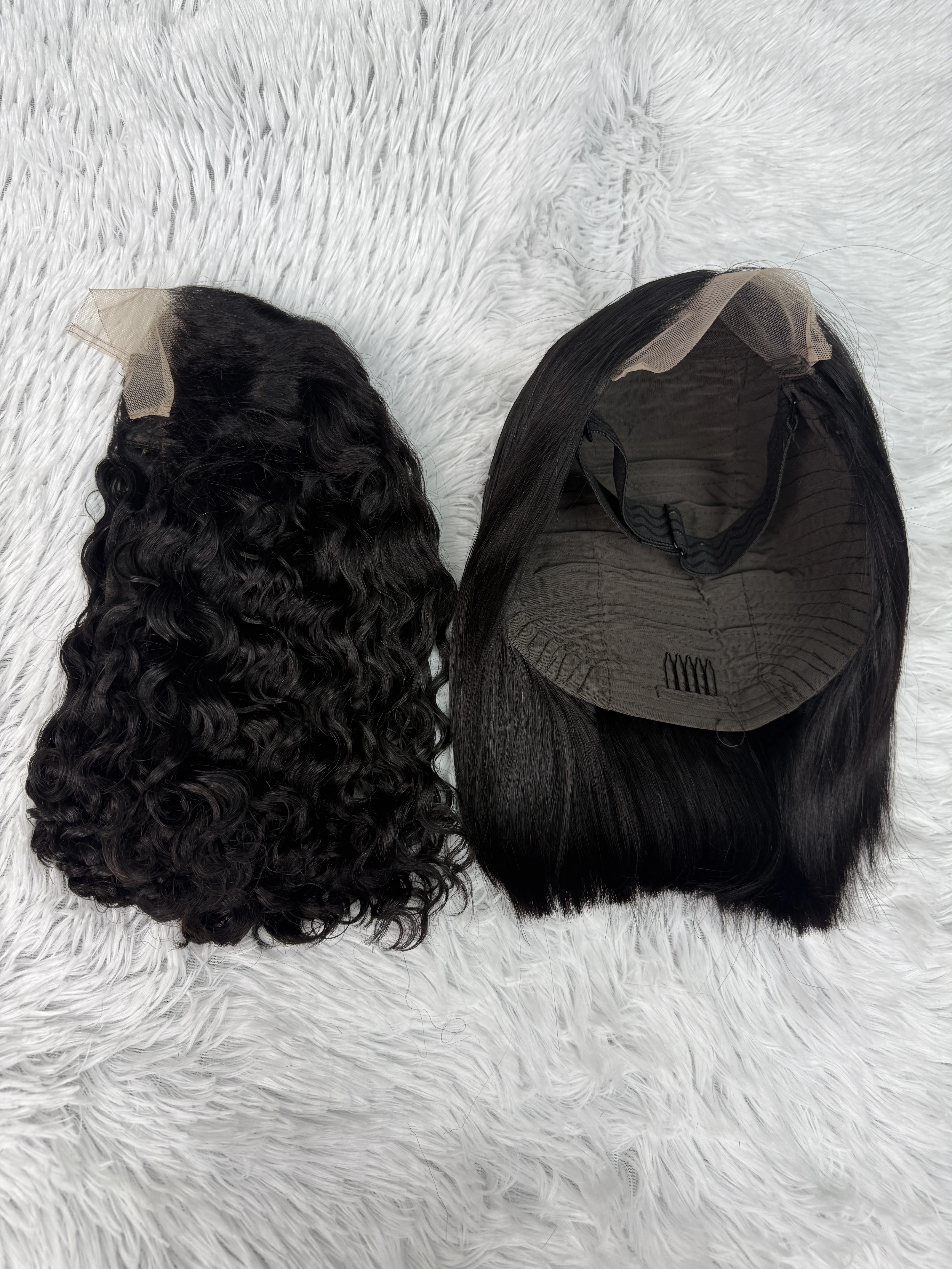 Combo of 13AA 10-inch water-curly and straight 4x4 glueless wigs