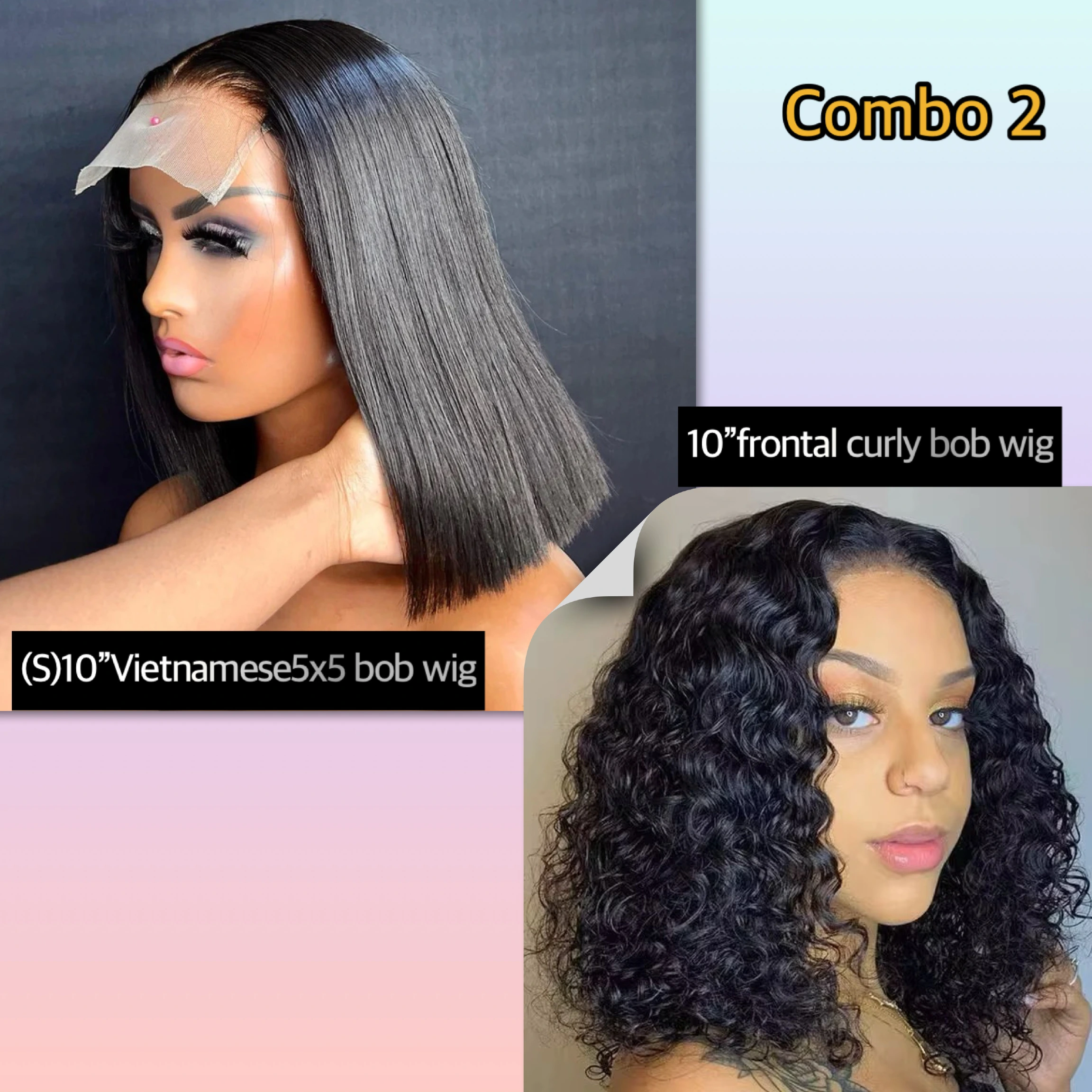 Combo of Vietnamese 10-inch 5x5 and 13AA 10-inch 13x4 wigs