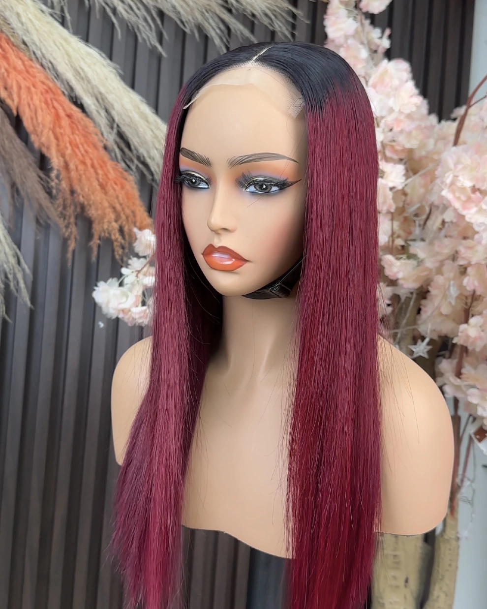 Vietnamese straight 4x4 glueless wig with 1B root and 99J length