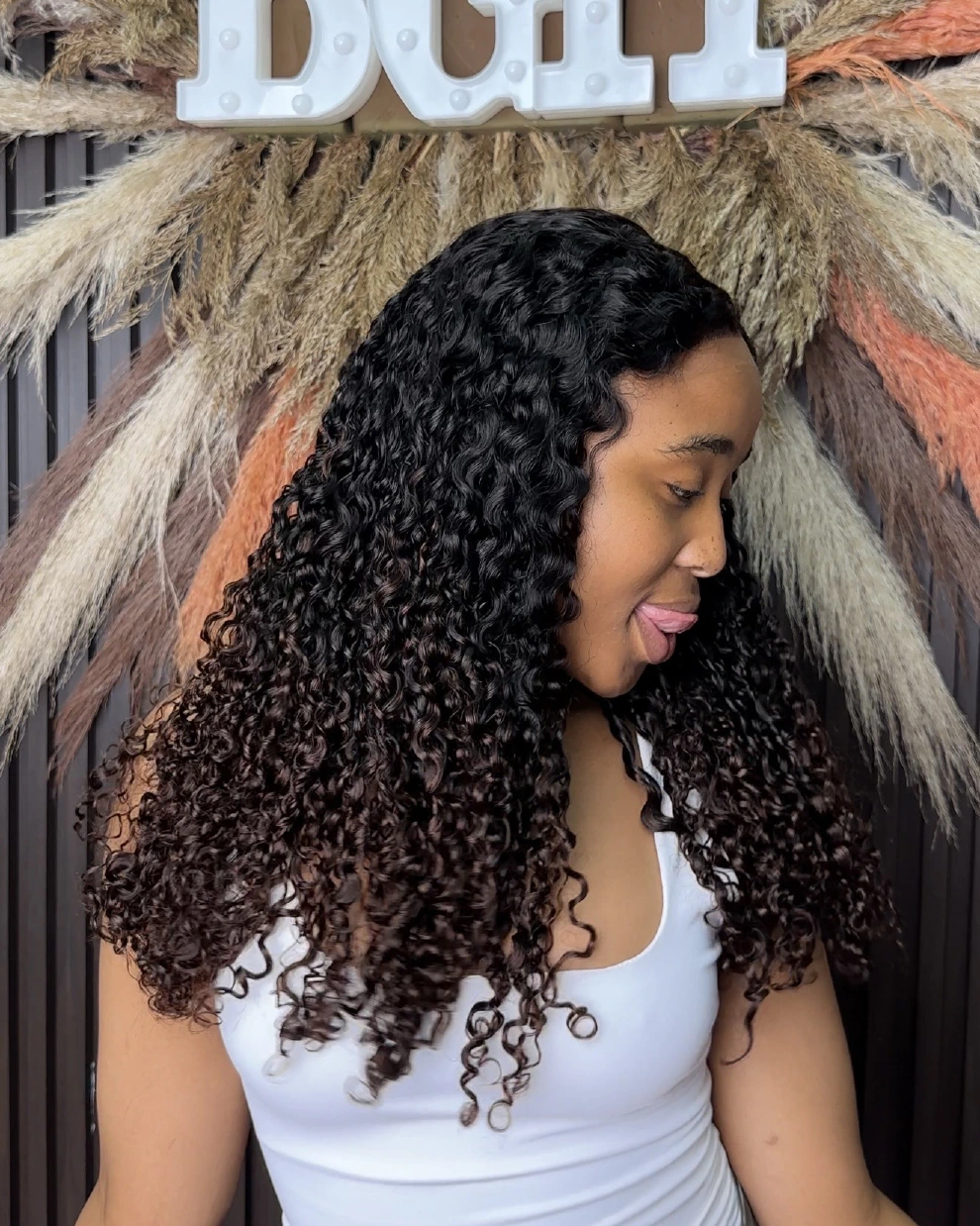 Wholesale 14A Super Double Drawn HD Glueless 5x5 Pisssy Curly Wig Color Black and Ombre 